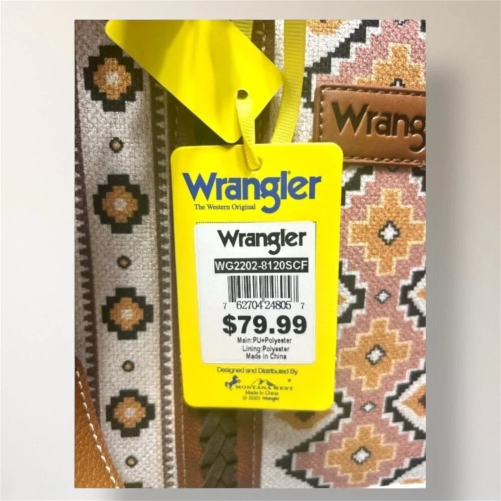 New‎ Wrangler Aztec Canvas Tote Crossbody Bag Coffee Brown Southwestern Purse